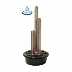 H121cm 3 Brushed Tubes Stainless Steel Water Feature with Lights by Ambienté