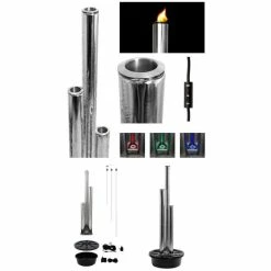 H135cm Kohala 3 Tubes Fire & Water Feature with Colour LEDs | Indoor/Outdoor Use by Ambienté -Water Features Shop WF3625G add image 1 6b19