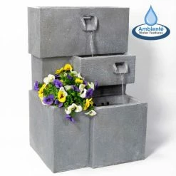 H78cm Higgledy Troughs Water Feature & Planter with Lights | Indoor/Outdoor Use by Ambienté