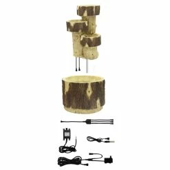 H75cm 3-Tier Log Cascading Water Feature with Lights | Indoor/Outdoor Use by Ambienté -Water Features Shop WF3813 add image 5 7d8d