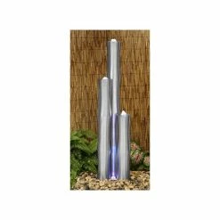 H120cm Brushed Bamboo Stainless Steel Water Feature with Lights | Indoor/Outdoor Use by Ambienté