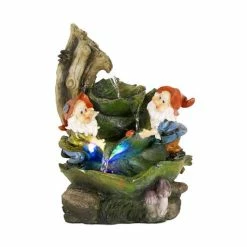 H36cm Two Gnomes on Leaves Water Feature with Lights | Indoor/Outdoor Use - by Ambienté -Water Features Shop WF3921 add image 4 f4db