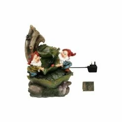 H36cm Two Gnomes on Leaves Water Feature with Lights | Indoor/Outdoor Use - by Ambienté -Water Features Shop WF3921 add image 5 b81e