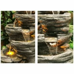 H100cm 4-Tier Rock Pool Cascading Water Feature with Lights | Indoor/Outdoor Use by Ambienté -Water Features Shop WF3927 add image 1 e26b