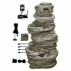 H100cm 4-Tier Rock Pool Cascading Water Feature with Lights | Indoor/Outdoor Use by Ambienté -Water Features Shop WF3927 add image 4 c72b