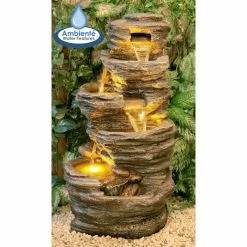 H100cm 4-Tier Rock Pool Cascading Water Feature with Lights | Indoor/Outdoor Use by Ambienté