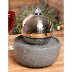 H23cm Eclipse Sphere Stainless Steel Water Feature with Lights | Indoor/Outdoor Use - by Ambienté -Water Features Shop WF4179 add image 3 c71e