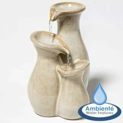 H21.5cm Baeza Cascading Jar Ceramic Tabletop Water Feature | Indoor/Outdoor Use by Ambienté