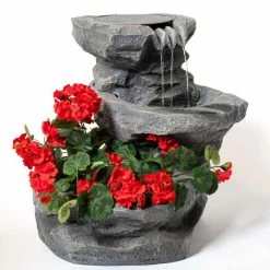 H48cm Dornie Solar Powered Pouring Water Feature with Planter - By Solaray