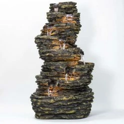 H147cm 8-Tier Rock Cascade Water Feature with Lights | Indoor/Outdoor Use by Ambienté -Water Features Shop WF5664 add image 4 2438