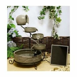 H55cm Earthenware Solar Water Feature with Battery Backup and LEDs by Solaray -Water Features Shop WF6042 add image 1 f995