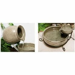 H55cm Earthenware Solar Water Feature with Battery Backup and LEDs by Solaray -Water Features Shop WF6042 add image 2 a477