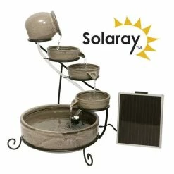 H55cm Earthenware Solar Water Feature with Battery Backup and LEDs by Solaray