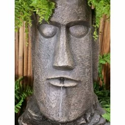 H73cm Easter Island Solar Head Water Feature & Planter with Lights by Solaray -Water Features Shop WF7003 add image 2 9130