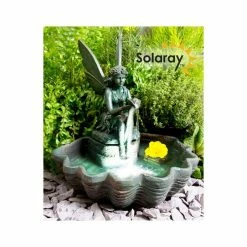 H30cm Fairy on Clam Shell Programmable Solar Water Feature with Lights by Solaray