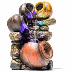 H27cm Triple Trickle Honey Pots Water Feature with Lights | Indoor/Outdoor Use by Ambienté -Water Features Shop WF7081 add image 2 e9ba