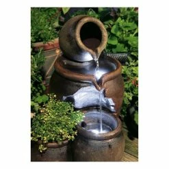 H50cm Earthenware 3-Tier Honey Pot Water Feature & Planter with Lights by Ambienté -Water Features Shop WF7127 add image 1 1af6