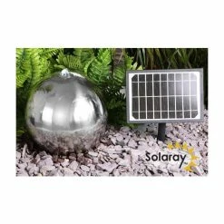 H45cm Sphere Solar Stainless Steel Water Feature with Lights - Outdoor use by Solaray