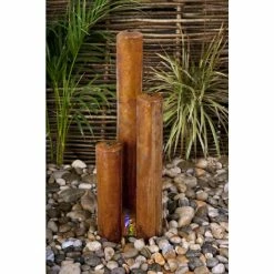 H135cm 3-Tiered Tubes Corten Steel Water Feature with Colour LEDs by Ambienté
