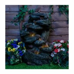 H55cm Dakota Falls Rock Effect Cascading Water Feature with Lights by Ambienté -Water Features Shop WF9604 add image 2 3c3b