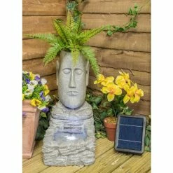 H50cm Easter Island Head Solar Water Feature & Planter with Lights by Solaray 14 H50cm Easter Island Head Solar Water Feature & Planter with Lights by Solaray -Water Features Shop WF9718 add image 1 893d