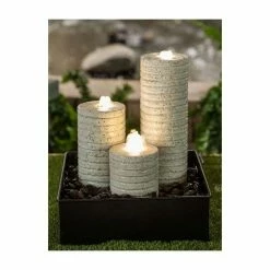 H52cm Terrazzo White Columns Water Feature with Lights