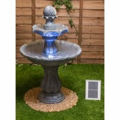 H92cm Grey Imperial Tiered Solar Water Fountain with Lights by Solaray -Water Features Shop WF9886 add image 5 c5cb