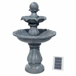 H92cm Grey Imperial Tiered Solar Water Fountain with Lights by Solaray -Water Features Shop WF9886 add image 6 29bc