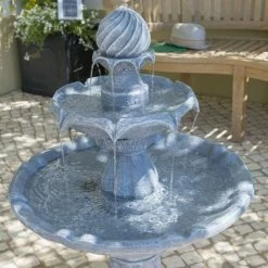 H92cm Grey Imperial Tiered Solar Water Fountain with Lights by Solaray -Water Features Shop WF9886 add image 8 cb20