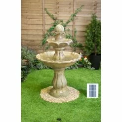 H92cm Cream Imperial Round Tiered Solar Water Fountain with Lights by Solaray -Water Features Shop WF9887 add image 1 ee3c