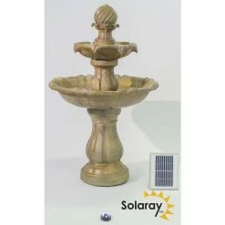 H92cm Cream Imperial Round Tiered Solar Water Fountain with Lights by Solaray -Water Features Shop WF9887 add image 3 f3cb