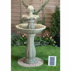 H112cm Antique Imperial Round-Tiered Solar Water Fountain with Lights by Solaray -Water Features Shop WF9889 add image 1 72d0