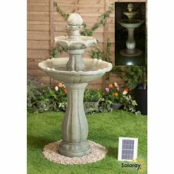 H112cm Antique Imperial Round-Tiered Solar Water Fountain with Lights by Solaray