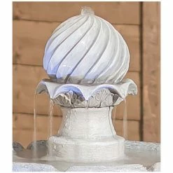 H112cm White Imperial Round Tiered Solar Water Fountain with Lights by Solaray -Water Features Shop WF9892 add image 1 65a4