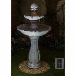 H112cm White Imperial Round Tiered Solar Water Fountain with Lights by Solaray -Water Features Shop WF9892 add image 4 b3c0