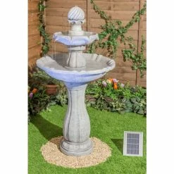 H112cm White Imperial Round Tiered Solar Water Fountain with Lights by Solaray -Water Features Shop WF9892 add image 6 e3c3