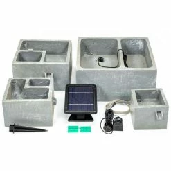 H62.5cm Perth 4-Tier Solar Water Feature & Herb Planter with Lights by Solaray -Water Features Shop WF9898 add image 6 0212